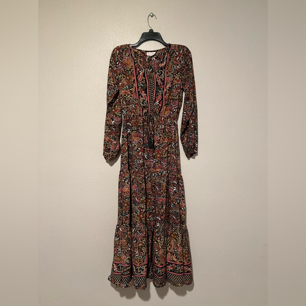 Boemo Paisley Print Long Sleeve Maxi Dress